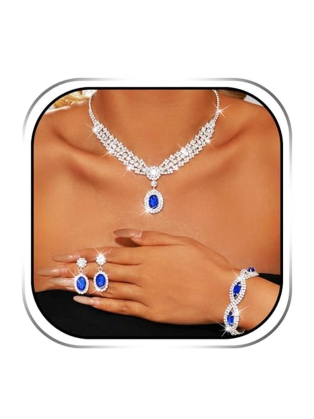 Rhinestone Wedding Jewelry Set Silver and Blue Jewelry for Women
